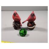 Cardinal Decorations With Green Gem Accent