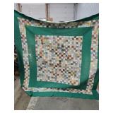 Hand-Stitched Patchwork Quilt with Green Border