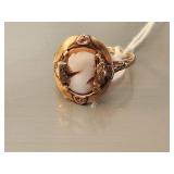 10K Gold Cameo Ring with Ornate Band Design