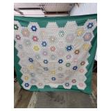 Hand-Stitched Hexagon Pattern Quilt, 85x96 Inches