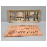 Vintage Shingle and Framed Picture of Winter Scene