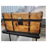 Wooden Stagecoach Trunk with Brass and Black Accen