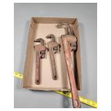 Three Adjustable Pipe Wrenches