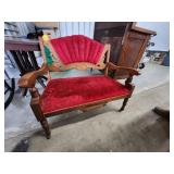 Victorian Style Settee with Red Upholstery