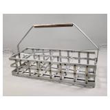 Vintage Metal Milk Bottle Carrier with Wooden Hand