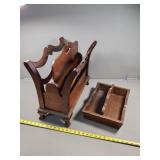 Wooden Magazine Holder and Tray Set