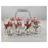 Atlas Glass Pheasant Tumblers with Wire Carrier