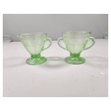 Depression Uranium Glass Creamer and Sugar Bowl Se