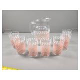 Federal Glass Basketweave Pitcher and Glass Set