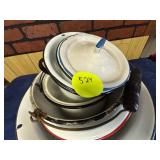 Enamelware Including Bowls, Pots, and Covered Dish