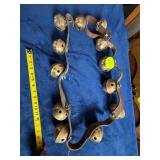 Strand of Large Brass Bells on 5 ft Leather Strap