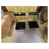 2 Black Padded Folding Chairs with Metal Frames