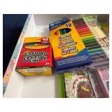 Art Supplies Including Crayons, Colored Pencils, a