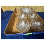 Pressed and Cut Glass Bowls with Gold-Tone Detaili