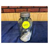 Large Ball Blue Glass Canister with Miscellaneous
