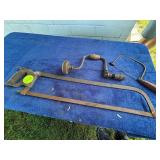 Vintage Meat Saw, Coping Saw, and Brace Drill Tool