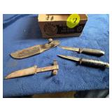 Fixed-Blade and Folding Knives with Leather Sheath