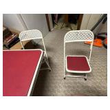 Metal Folding Table with Red Vinyl Top and Two Mat