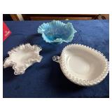Three Fenton Silvercrest Glass Bowls with Ruffled