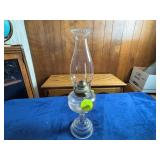 Glass Oil Lamp with Brass Burner and Fluted Chimne