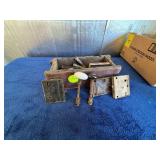 Wooden Box with Assorted Vintage Door Knobs and Lo