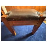 Wooden Stool with Brown Upholstered Seat and Nailh