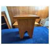 Small Wooden Stool with Rectangular Top and Arched