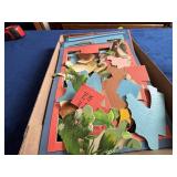 Vintage Wooden Jigsaw Puzzle Pieces