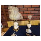 Glass and Brass Table Lamps with Milk Glass Detail