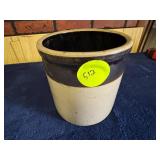 Stoneware Crock with Dark Brown Glazed Rim, 7.5 In