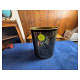 Small Metal Trash Can with Decorative Detail and B
