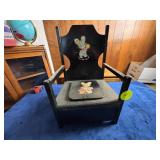 Vintage Wooden Potty Chair with Hand-Painted Mouse
