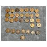 23 Wheat Pennies and 8 Indian Head Cents