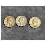(3) 1964 Washington Silver Quarters