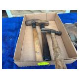 Box Lot of Three Hammers and Two Coal Shovels