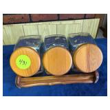 Glass Canister Set with Wooden Lids and Wooden Hol