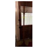 Wooden Standing Coat Rack with Four Metal Hooks