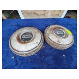 2 Unknown Metal Hubcaps with Rusted Patina