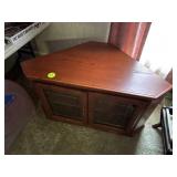 Corner Wood TV Stand with Glass Panel Doors, 45.5