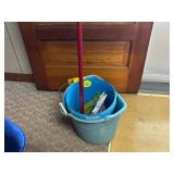Household Cleaning Set with Red Mop and Two Bucket