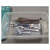 Plastic Storage Box with Adjustable Wrenches and P