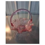 Large Pink and Amber Glass Baskets with Decorative