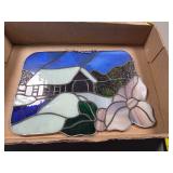 Stained Glass Window Panel with Floral Design