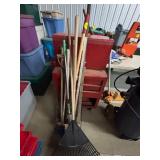 Job Lot of Hand Tools Including Rakes and Shovels