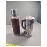 Vintage Metal Thermos and Chrome Electric Coffee P
