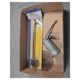 Box Lot Including Basin Wrench and Metal Oil Can