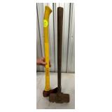 Wood-Handled Sledge Hammer and Painted Axe
