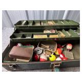 Metal Tackle Box with Assorted Vintage Fishing Gea