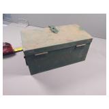 Green Metal Storage Box with Hinged Lid and Side H