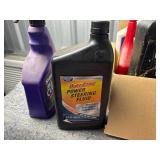 Opened Oils, Cleaning Supplies, Air Hose, Funnel,